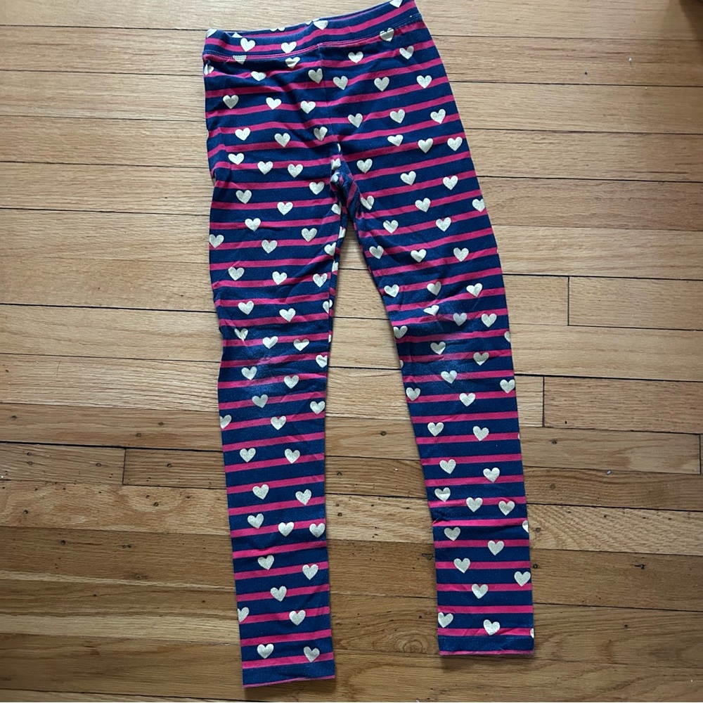 Crewcuts Navy & Pink Heart Stripe Leggings in size 10